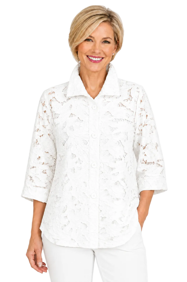 Lace Cut-Out Shirt in White - 7122-WT