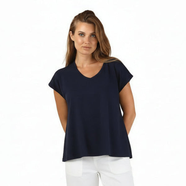 Raw Cotton V-Neck Top in Ink - 46866-NVY