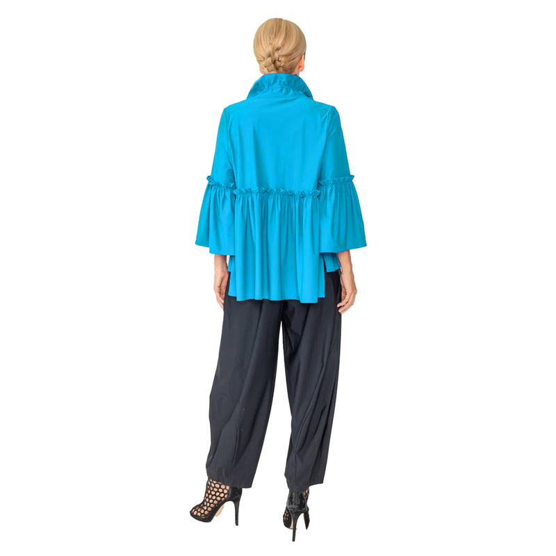 IC Collection Shirred Peplum Jacket in Turquoise - 4646J-TQ