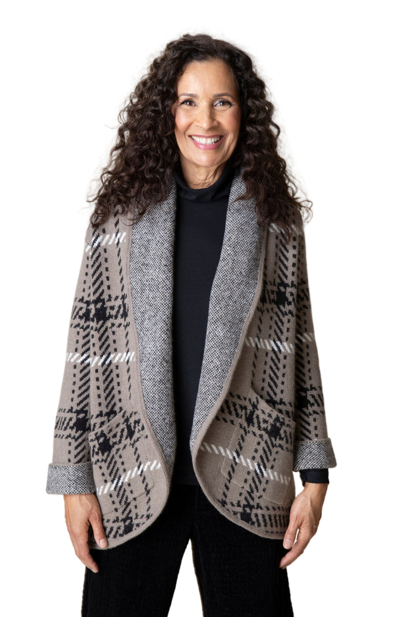 Taupe Plaid Shawl-Collar Cardigan - 87227-DRFT - Size XXL Only!