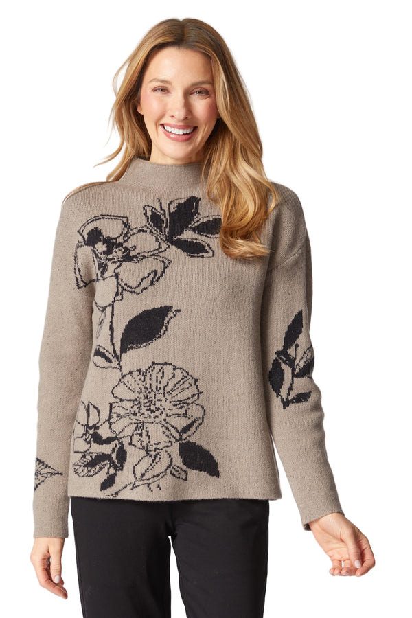 Floral Intarsia Sweater in Driftwood - 87922