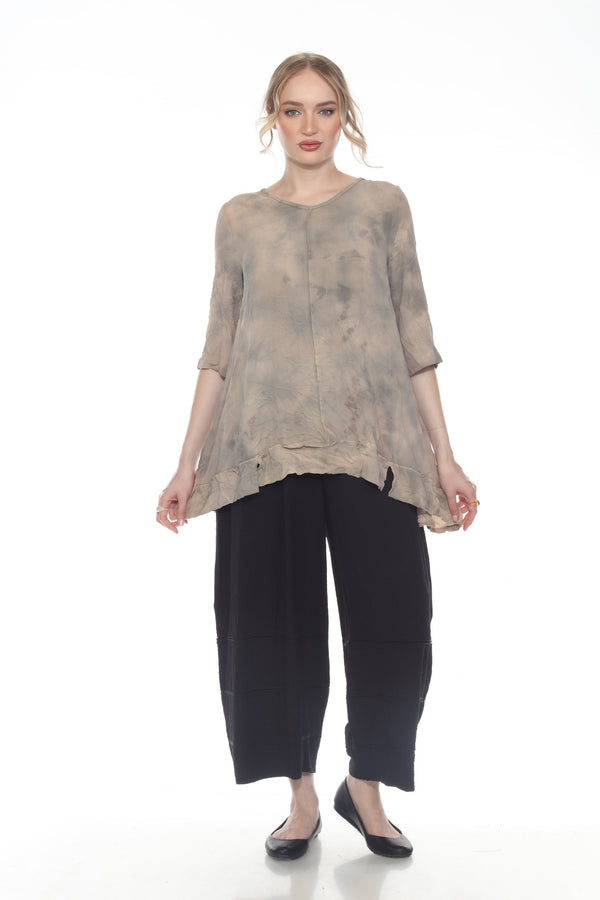 Subtle Tie-Dye V-Neck Tunic in Taupe - 8837