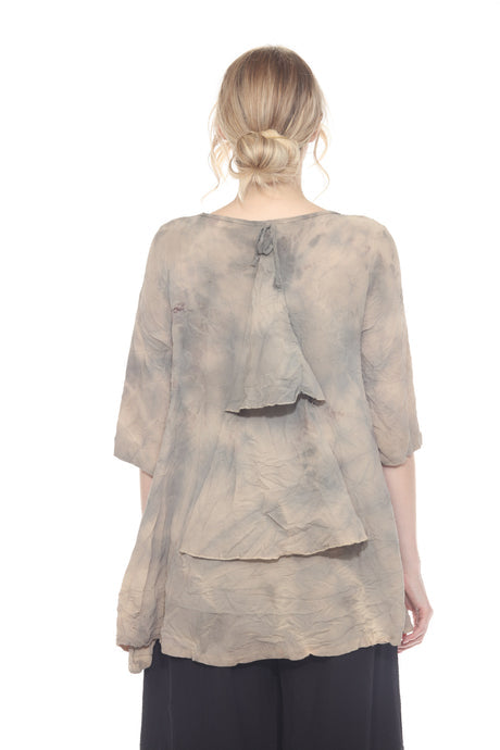 Subtle Tie-Dye V-Neck Tunic in Taupe - 8837
