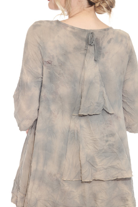 Subtle Tie-Dye V-Neck Tunic in Taupe - 8837