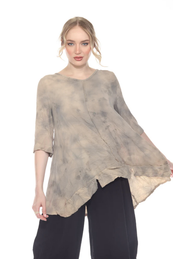 Subtle Tie-Dye V-Neck Tunic in Taupe - 8837