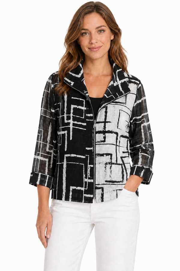 Lightweight Two-Tone Geometric Jacket in Black & White - 5055