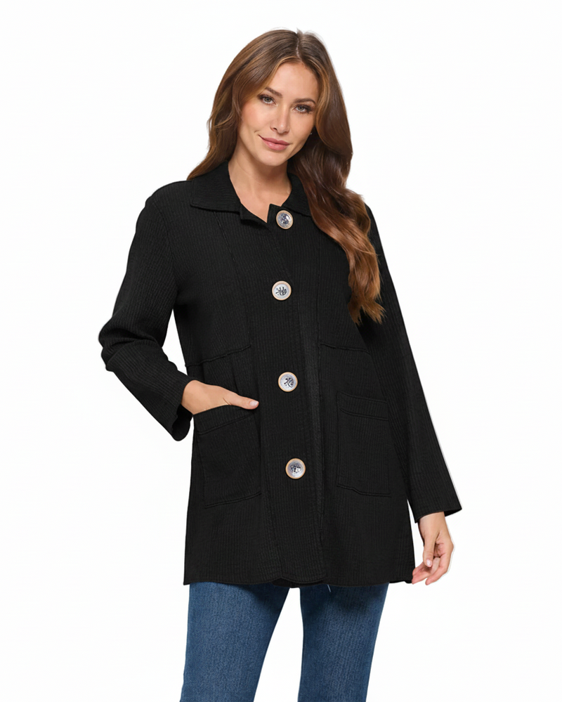 Ribbed Textured Knit Jacket  - ST407