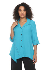 Textured Button Front Asymmetric Blouse/Jacket - Turquoise - 8901-TQ