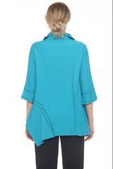 Textured Button Front Asymmetric Blouse/Jacket - Turquoise - 8901-TQ