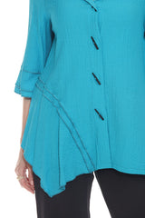 Textured Button Front Asymmetric Blouse/Jacket - Turquoise - 8901-TQ