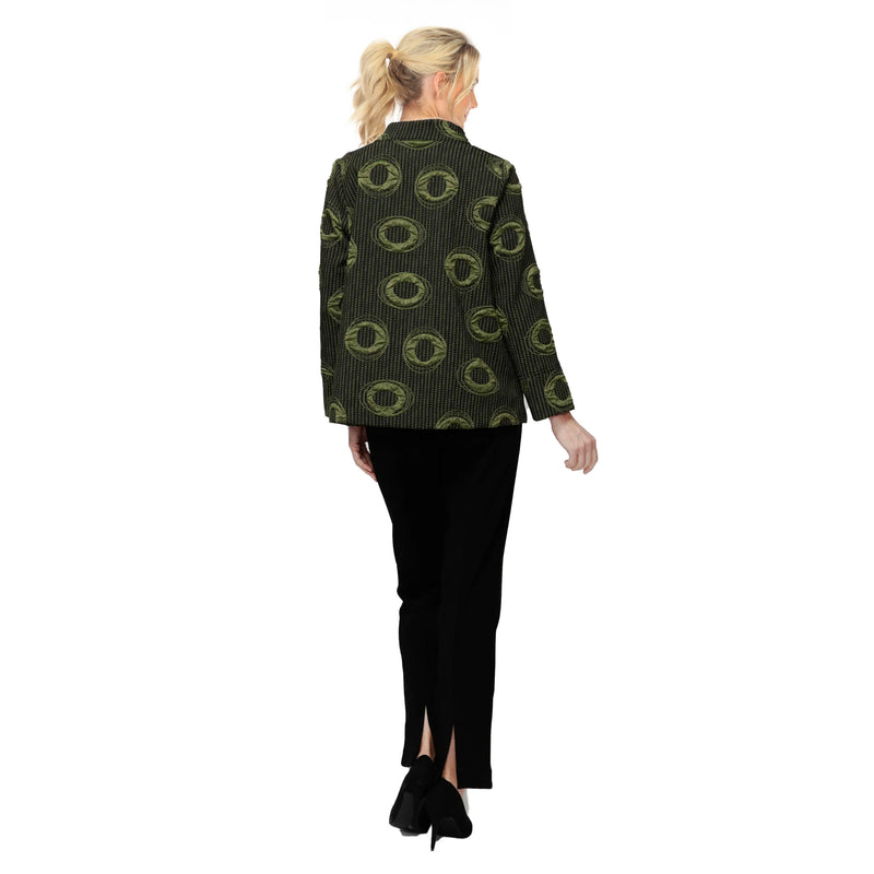 Circular Two-Tone Button Front Jacket in Olive Green - 7593J-GRN