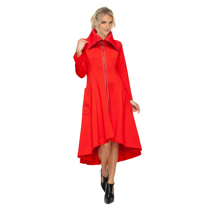 Wide Dramatic Collar Hi-Low Jacket in Red - 7142J-RED