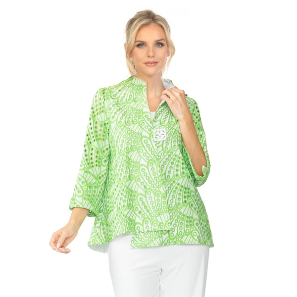 Asymmetric Jacket in Eyelet Embroidery in Lime Green - 6842J-GRN