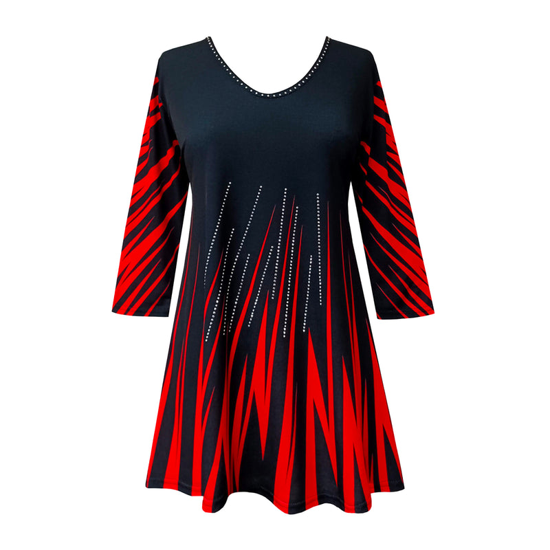 Valentina "Sparkle" Print V-Neck Tunic in Red/Black - 25783-TU-RD