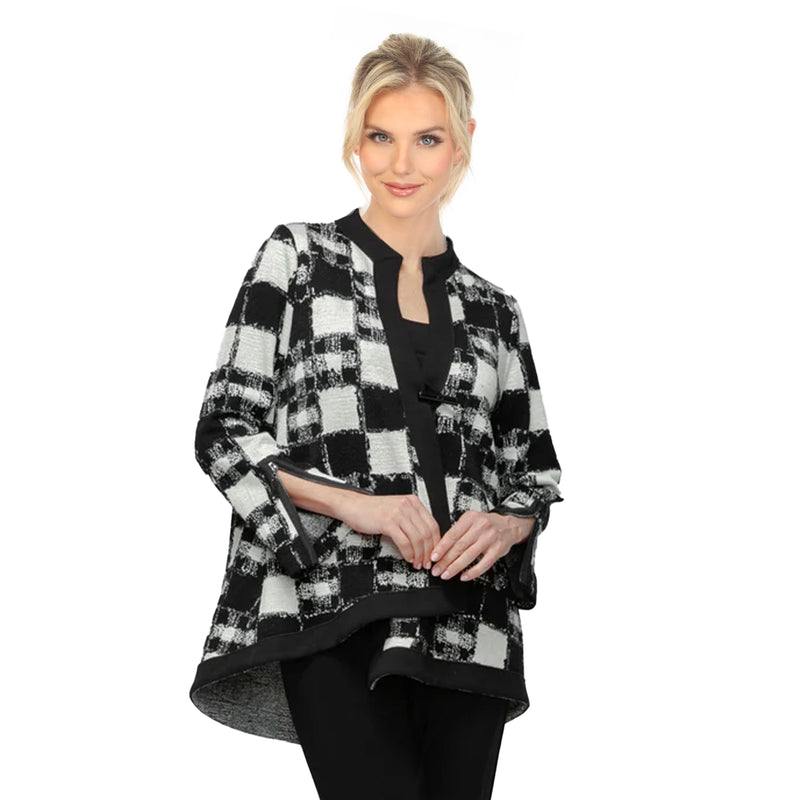 Modern Black & White Check Asymmetric Jacket - 7369J