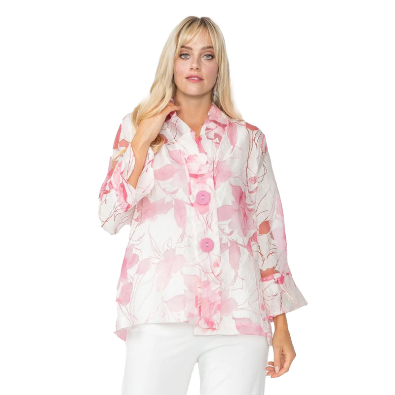 Sheer Floral High-Low Jacket in Pink - 6511J-PNK