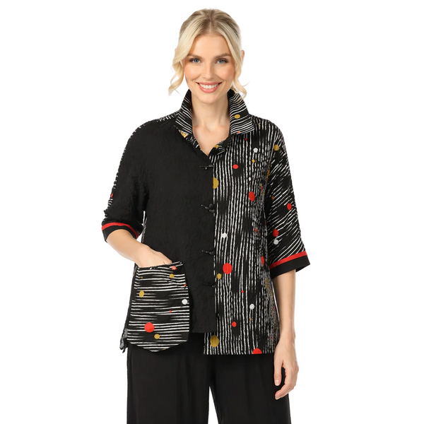 Mixed Dot & Stripe Colorblock Shirt Jacket - 4261