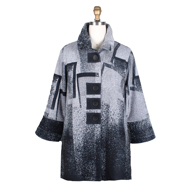 Damee Button Front Soft Knit Coat in Grey/Black - 4761-GRY