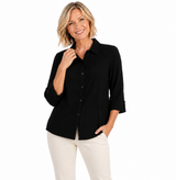 Embroidered Cotton Shirt in Black - C734-BLK
