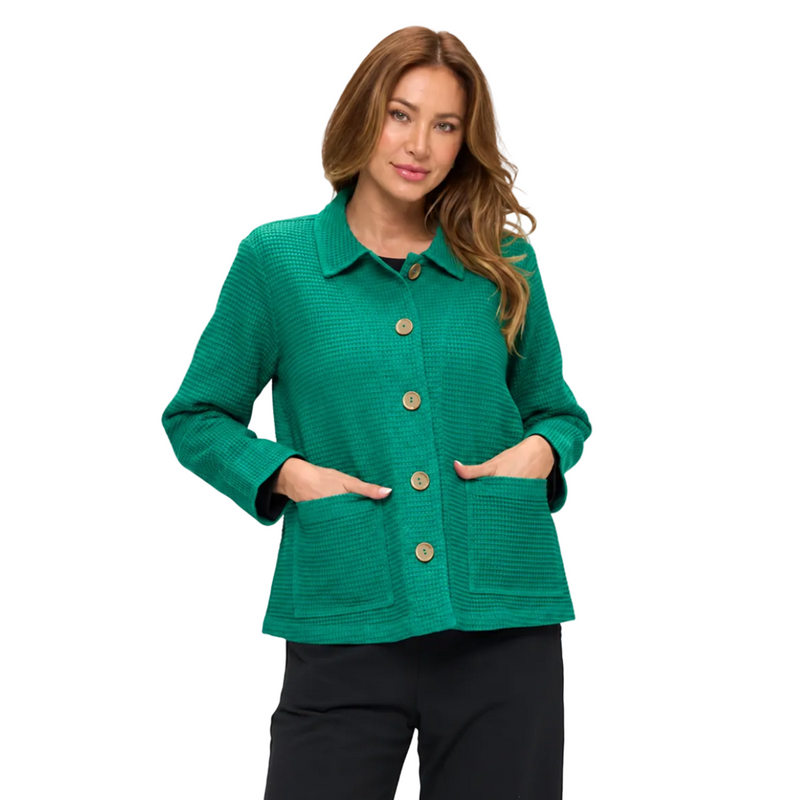 Waffle Textured Button Jacket in Teal - SW235-TL