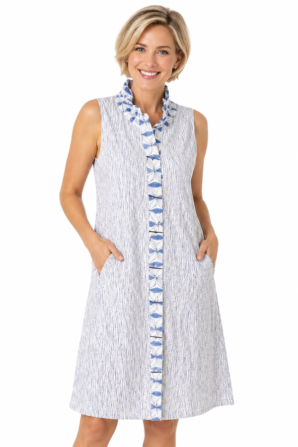 Crinkle Crepe Mix Print Dress in Marine Blue - 21686 - Size L Only!