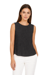 Crinkled Sleeveless Jewel Neck Top - 901T