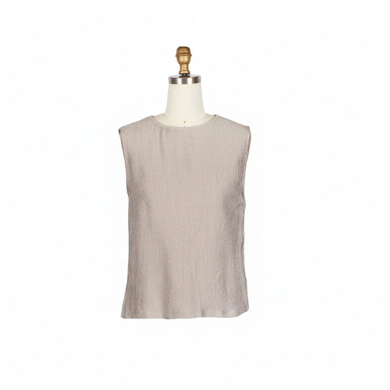 Crinkled Sleeveless Jewel Neck Top - 901T