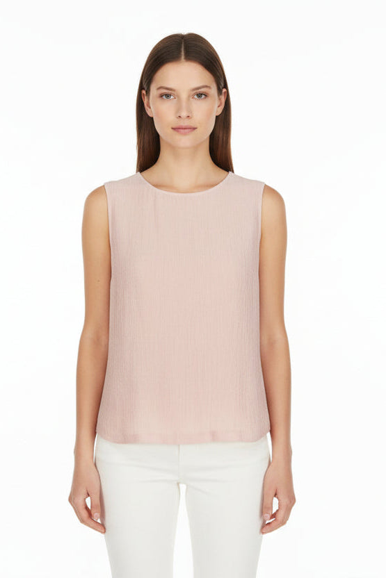 Crinkled Sleeveless Jewel Neck Top - 901T