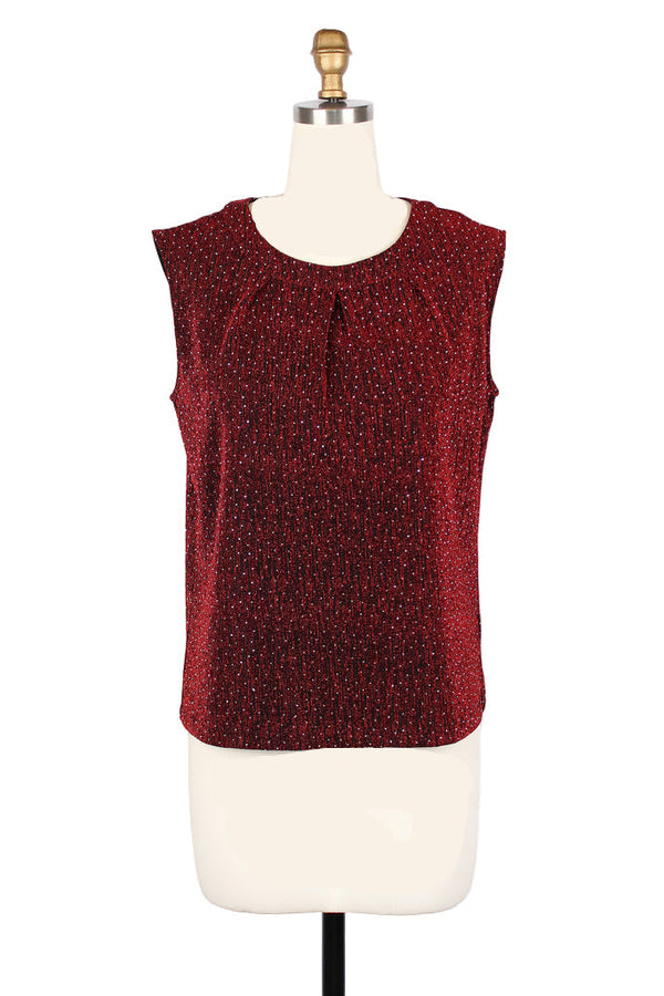 Sparkle Sleeveless Jewel Neck Top in Deep Red - 902T-RED