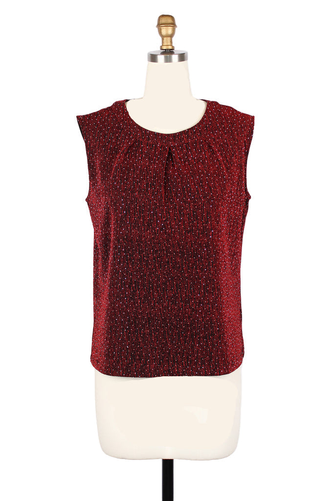 Sparkle Sleeveless Jewel Neck Top in Deep Red - 902T-RED