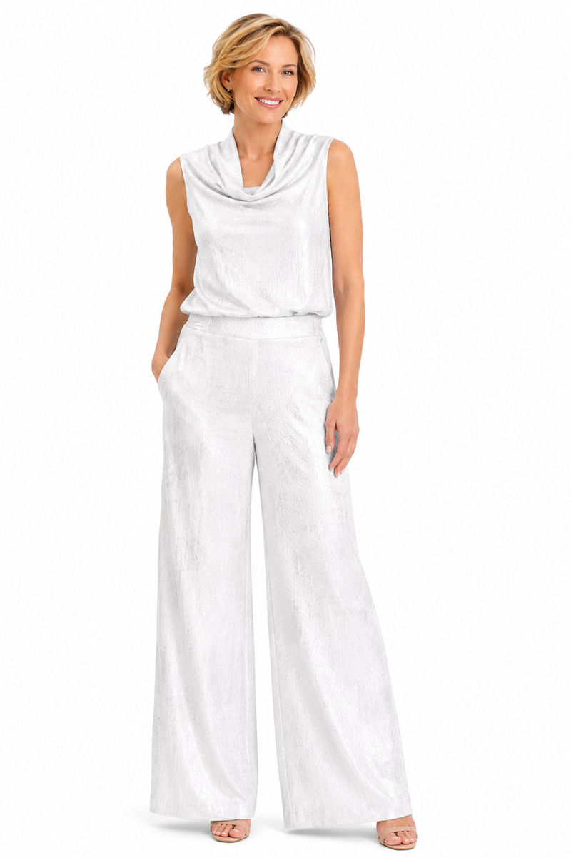 Textured Foil Wide Leg Pant in Silver/White - 1232-SLV