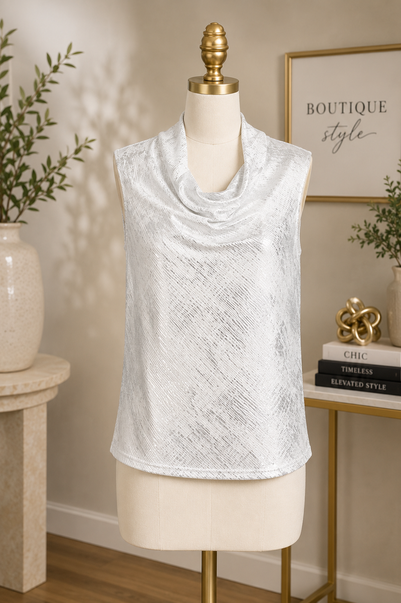 Textured Foil Sleeveless Top in Silver/White - 903T-SLV