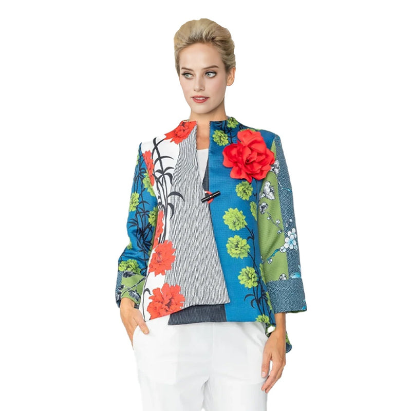IC Collection Asian Inspired Asymmetric Jacket W/ Rose Pin - 6160J-RD