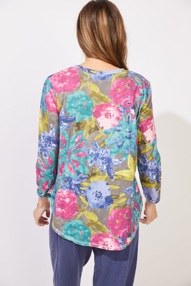 Botanical Blooms Hi Lo V-Neck Tee - 91206