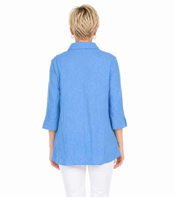 Embroidered Cotton Voile Shirt in French Blue - EC104-FB