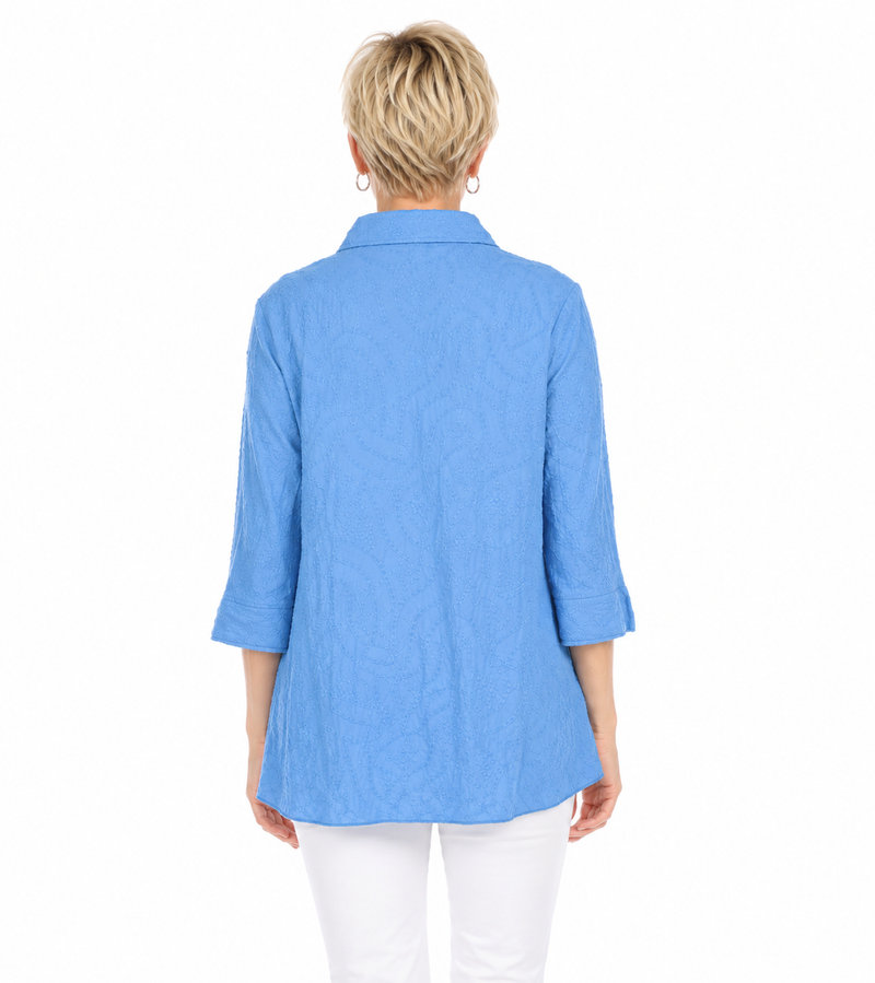 Embroidered Cotton Voile Shirt in French Blue - EC104-FB