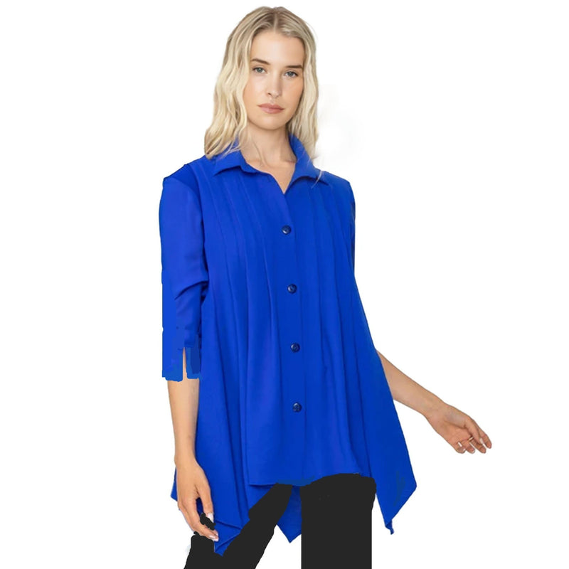 IC Collection Long Button Front Blouse in Blue - 5682B-BLU