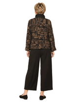 Abstract Print Zip Front Jacket in Taupe, Brown & Black - 4312