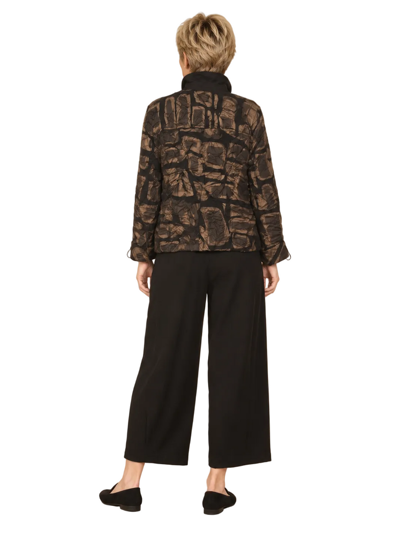 Abstract Print Zip Front Jacket in Taupe, Brown & Black - 4312
