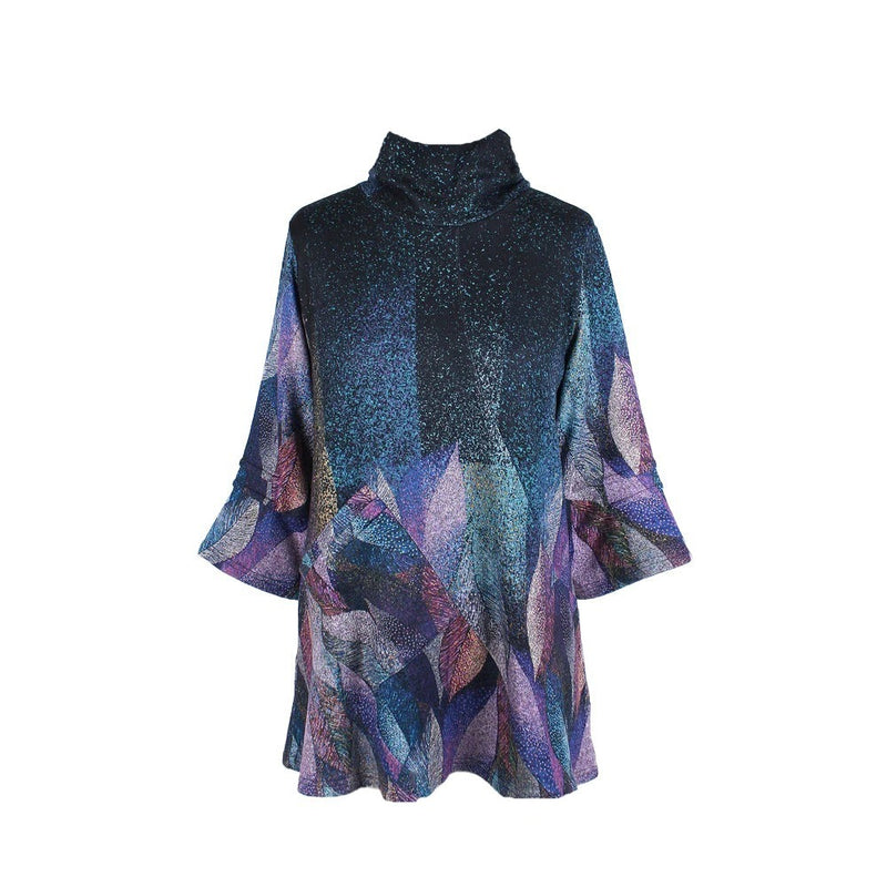 Damee Abstract Art Sweater Knit Tunic in Purple Multi -  9214-PPL