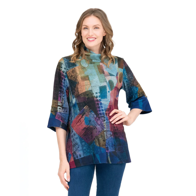 Musical Notes Sweater Knit Tunic in Blue/Multi - 9218