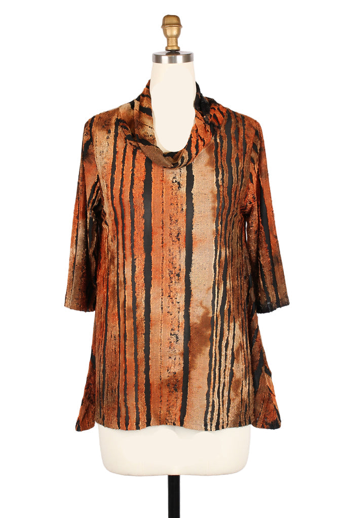 Vertical Stripe Burnout Jersey Knit Tunic - 9235-BRN