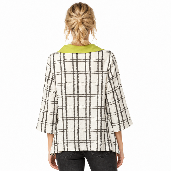 Textured Check Cowl Neck Top in Lime - 4253