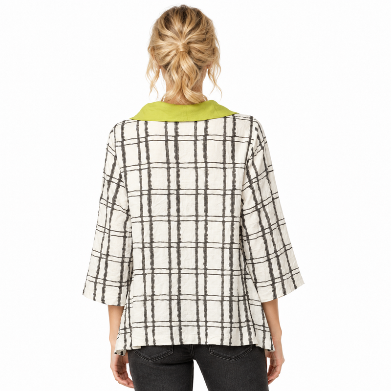 Textured Check Cowl Neck Top in Lime - 4253
