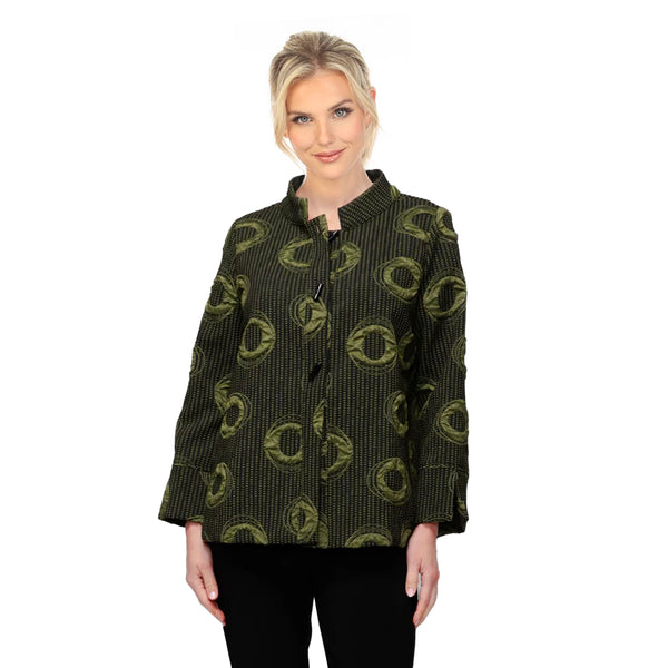 Circular Two-Tone Button Front Jacket in Olive Green - 7593J-GRN
