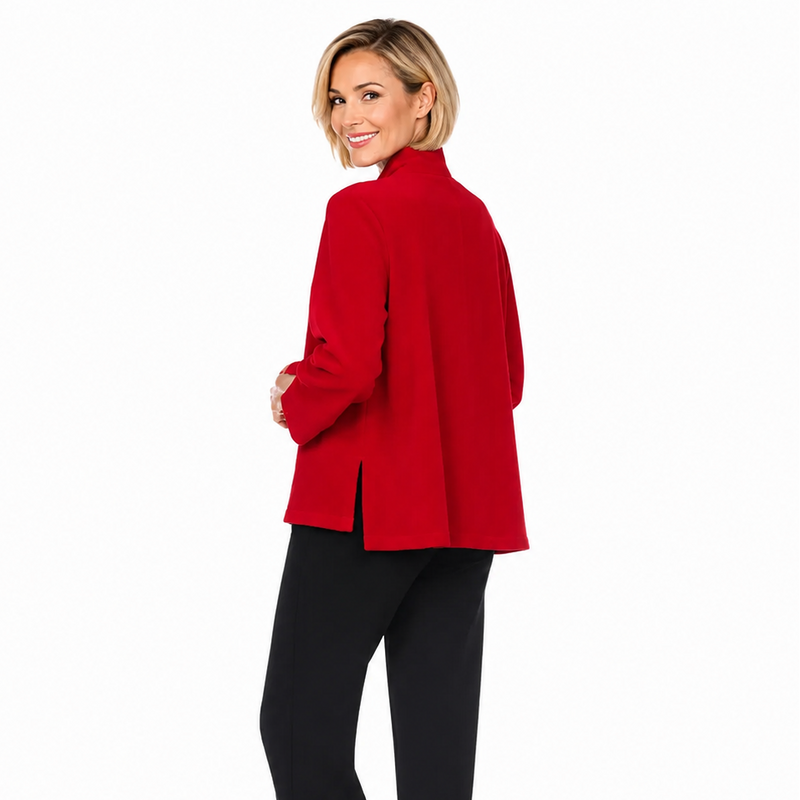 Textured High-Low One-Button Jacket in Red -  2006-RD