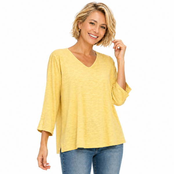Textured V-Neck Cotton Top in Soft Lime - NS110-LM