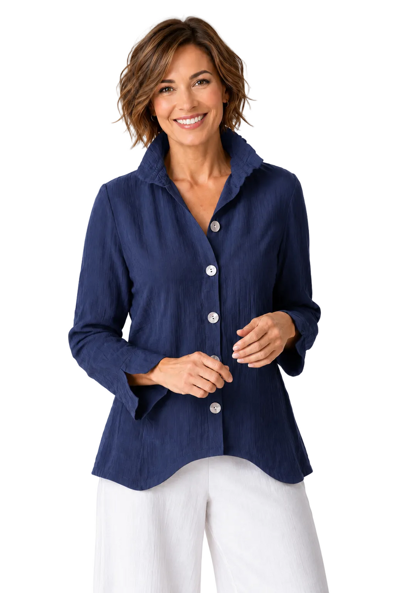 Elegant Jacquard Ruched Collar Shirt - 30719
