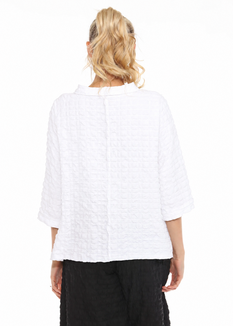 Textured  Pucker Colorblock Top in Black & White - 4026