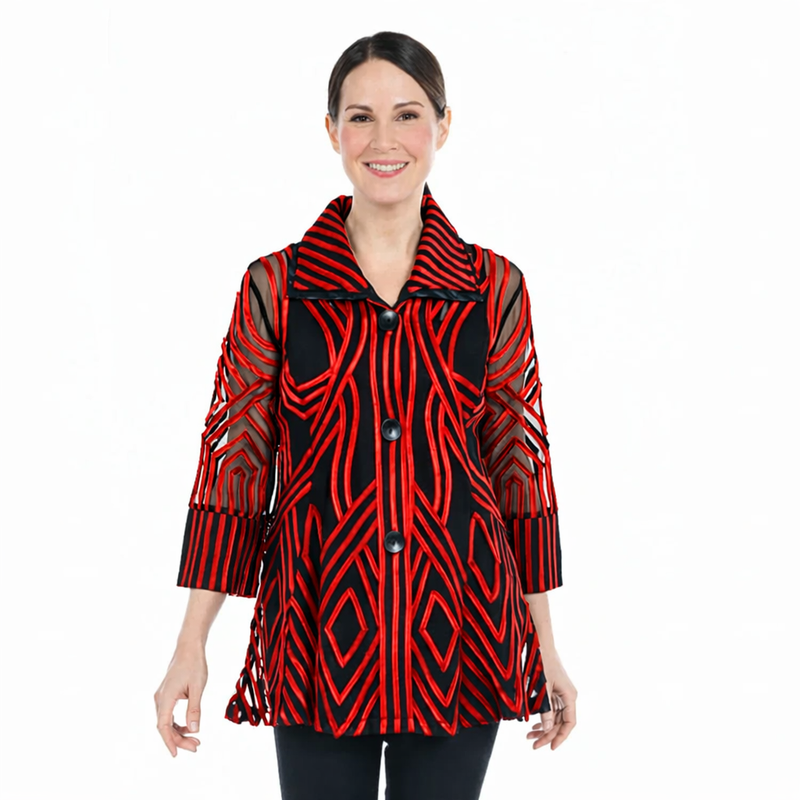 Soutache Mesh Jacket in Red - 2363-RD - Size XS Only!